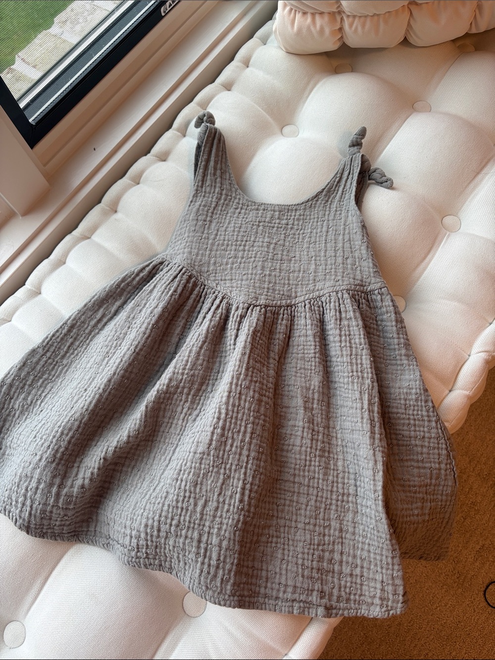 Rylee + Cru Girls' Knot-Shoulder Textured Dress in Light Gray